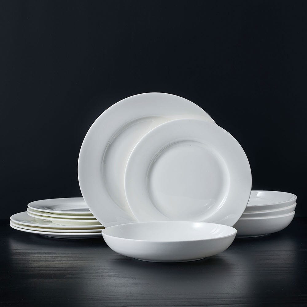 Lucerne White 12 Piece Dinnerware Pasta Bowl Set, Service for 4